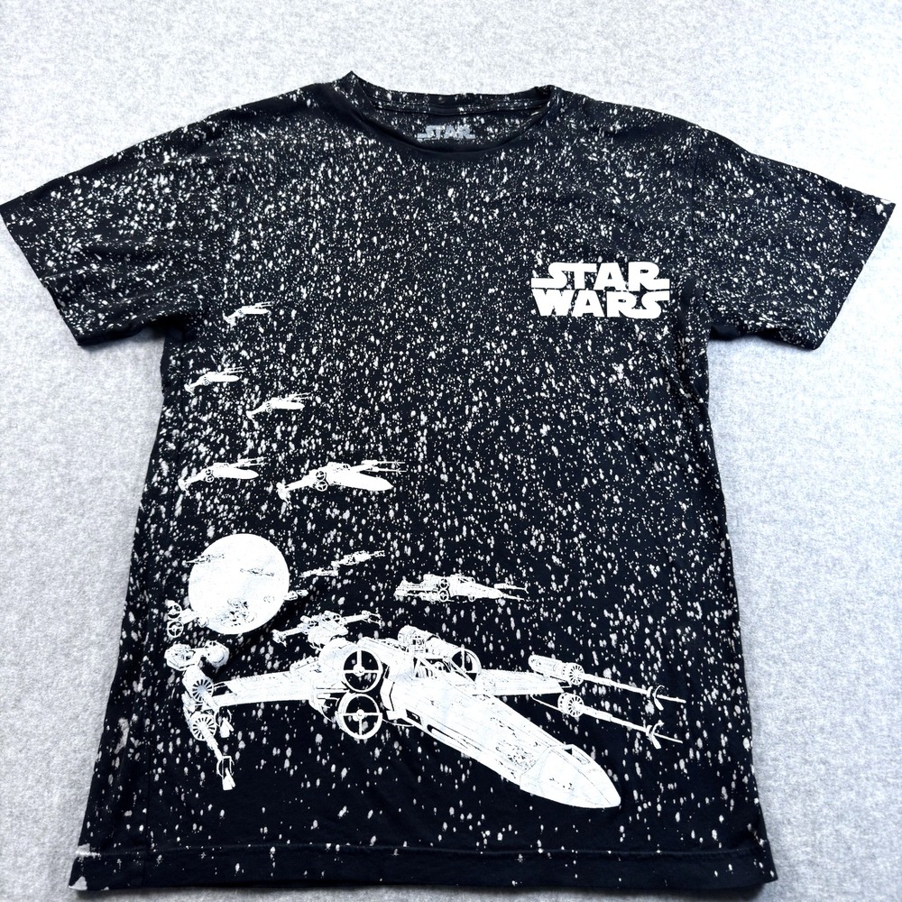 Star Wars X-Wing fighters Space Battle Black/Splatter Graphic T-Shirt Medium